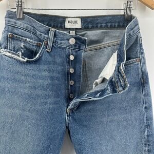 Agolde Distressed Blue Wide Leg Jeans